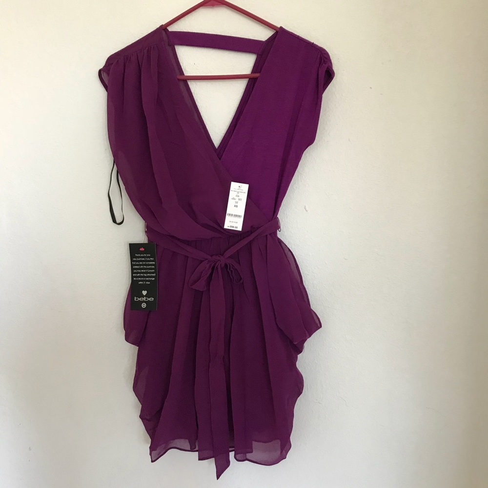 BEBE Mix fabric sheer mini dress purple